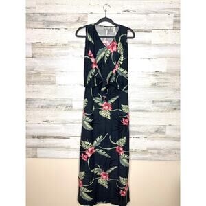 Tommy Bahama Vintage Women’s 10 Gray Floral Silk Sleeveless Hawaiian Maxi Dress